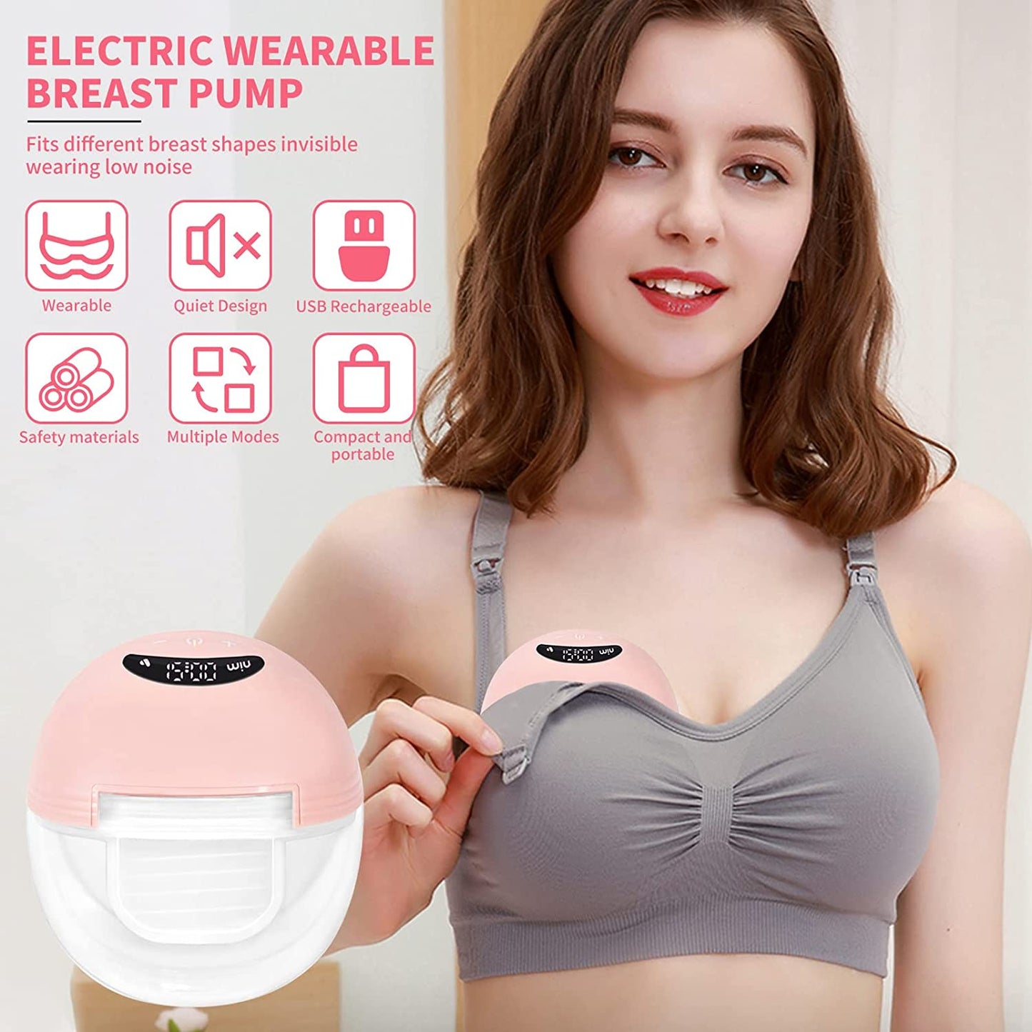 Mamomy S21 Wearable Breast Pump Wireless Breast Pumps Hands Free Milk Extractor LCD 3 Mode 12 Levels Low Noise